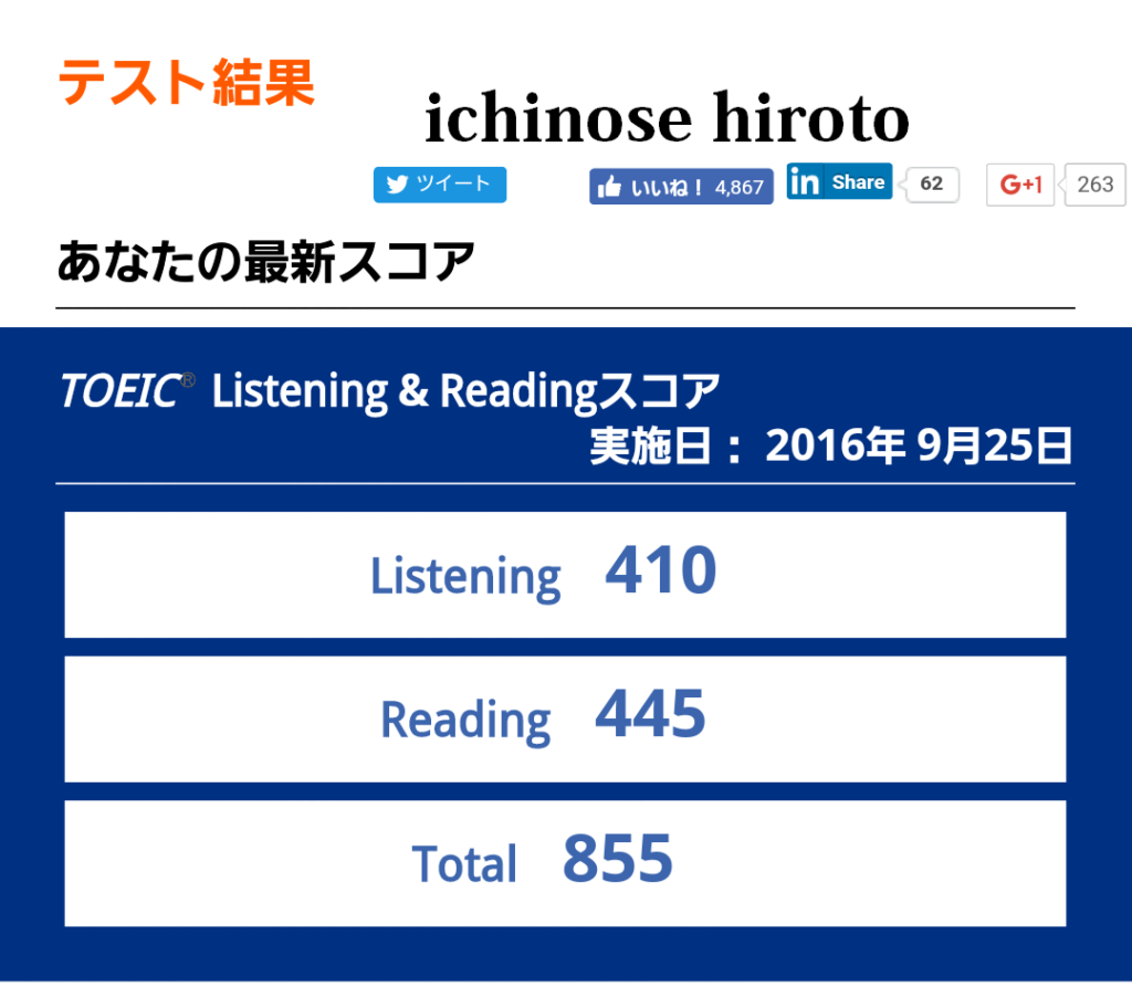 TOEIC第２１３回結果